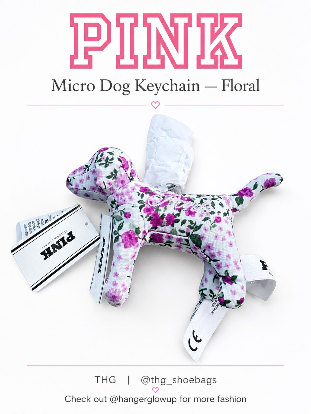 PINK Victoria’s Secret Purple Floral Micro Dog Keychain Bag Charm NWT